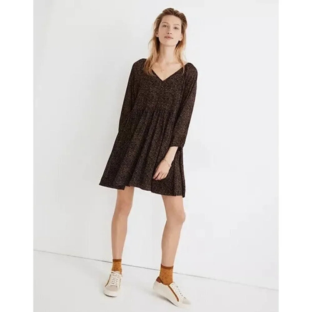 Madewell‎ Crinkle Georgette V-Neck Babydoll Dress in Brushed Texture Size XS